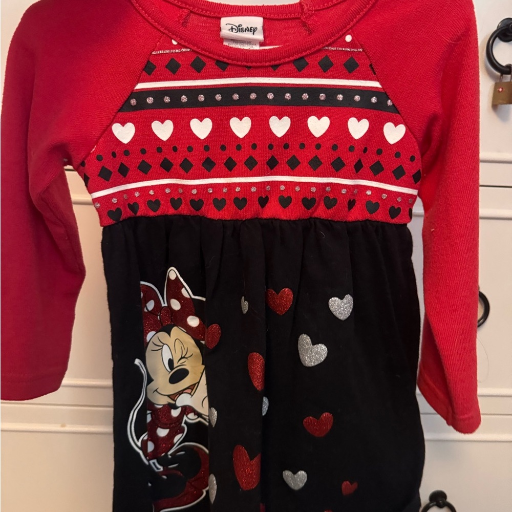 Disney Red and Black Heart-Print Dress with Minnie Accent